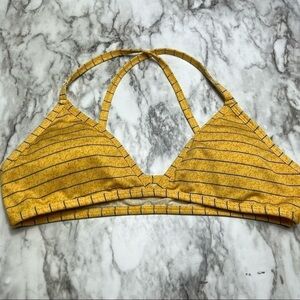 IJak Yellow Striped Triangle Criss Cross Back Bralette Bra